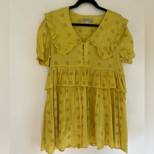 Urban Outfitters Scarlet Yellow Eyelet Dress with Ruffle Collar